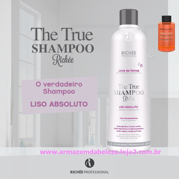 01Lt. Shampoo Alisante Richée THE TRUE-SEM FORMOL - Grátis óleo hidratante 9ml.